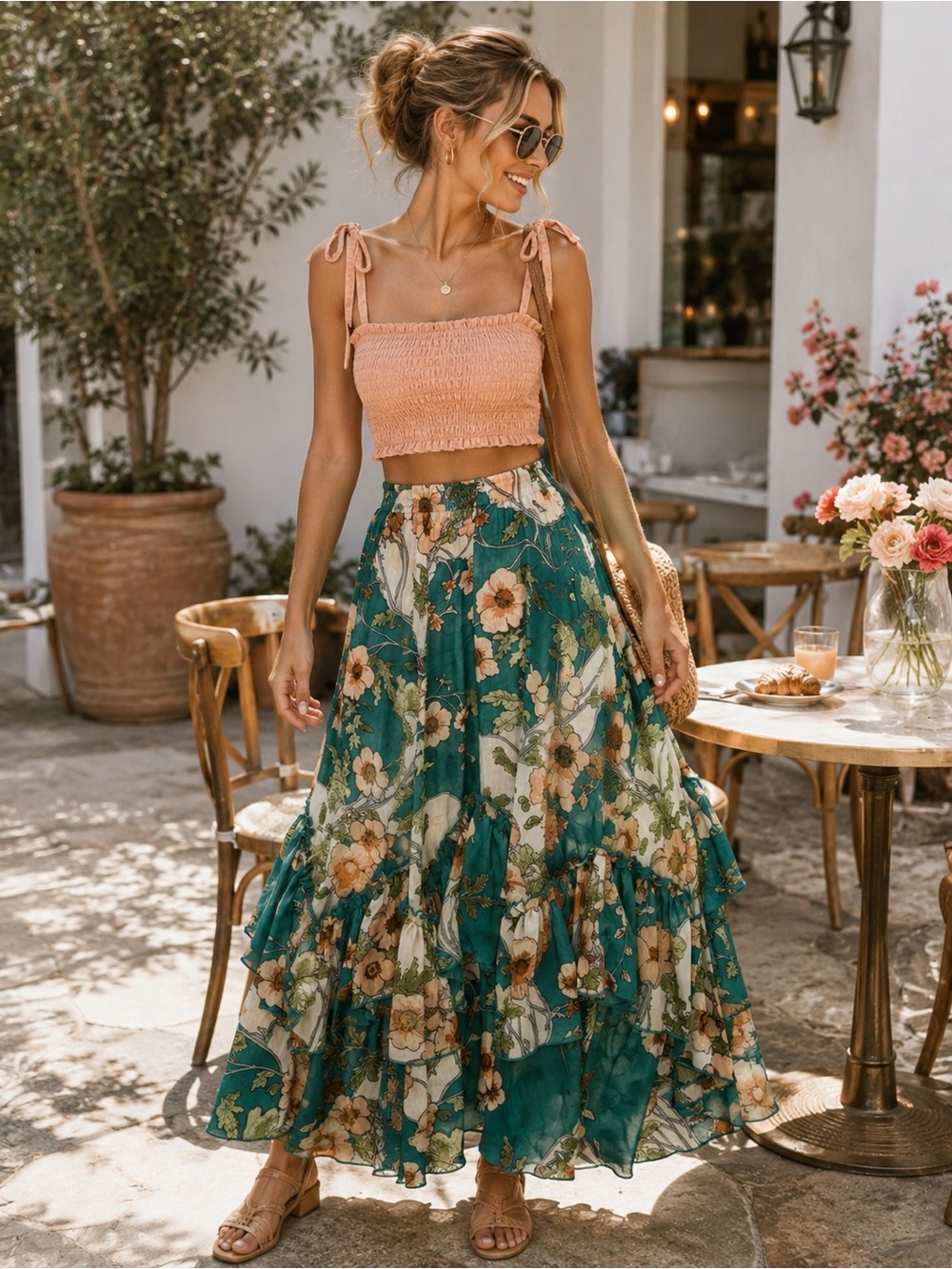 Amber Sky Whimsigoth Floral Ruffle Maxi Skirt | Ethereal Fairy Grunge XS NWT